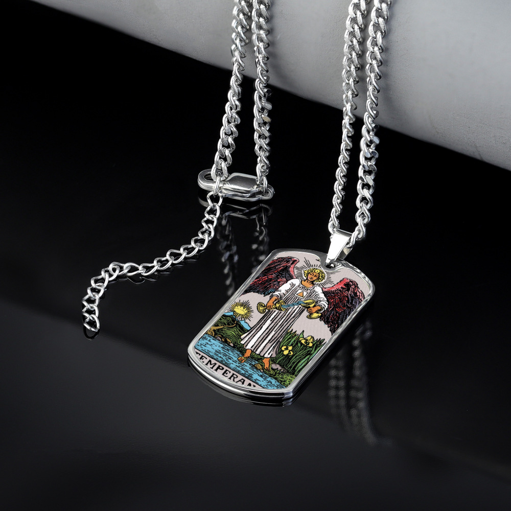 The Temperance Tarot Card Double Sided Print Rectangular Pendant and Necklace