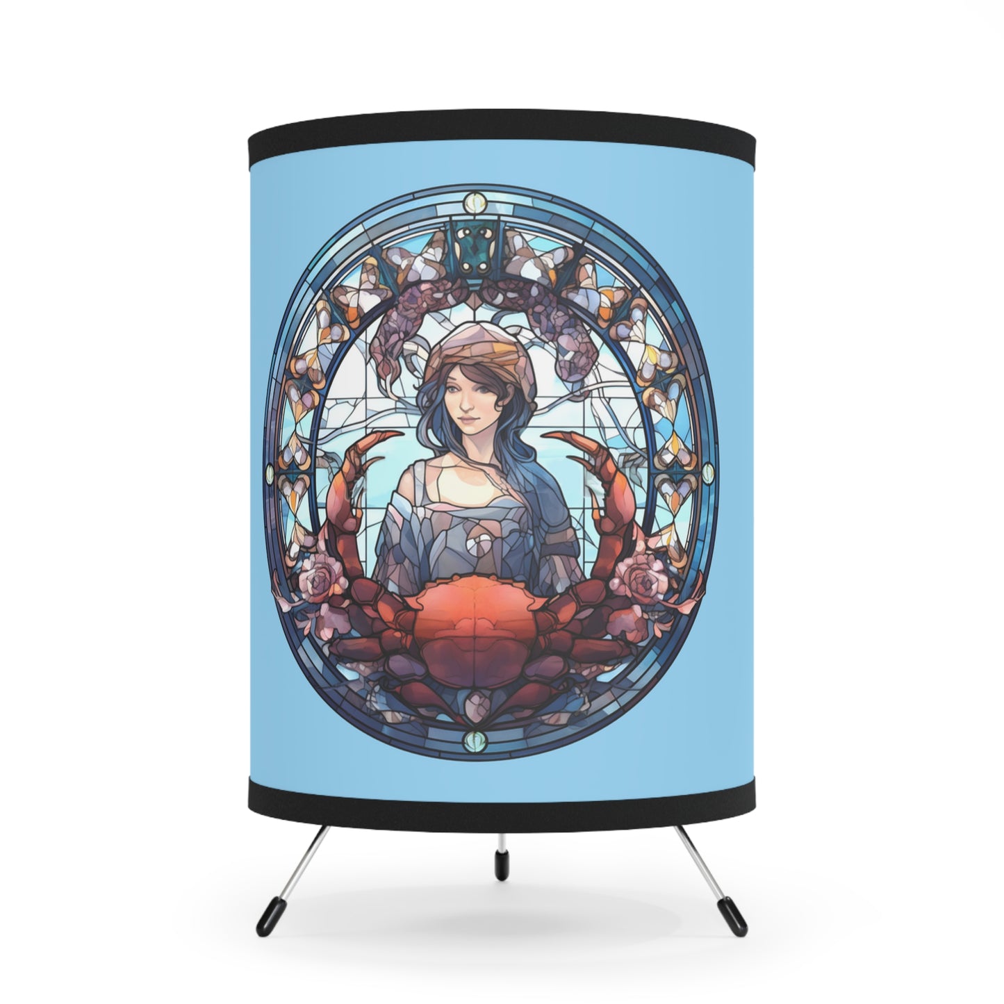 Cancer Stained Glass Illustration with Inspirational Poem Printed Shade Tripod Lamp, US\CA plug
