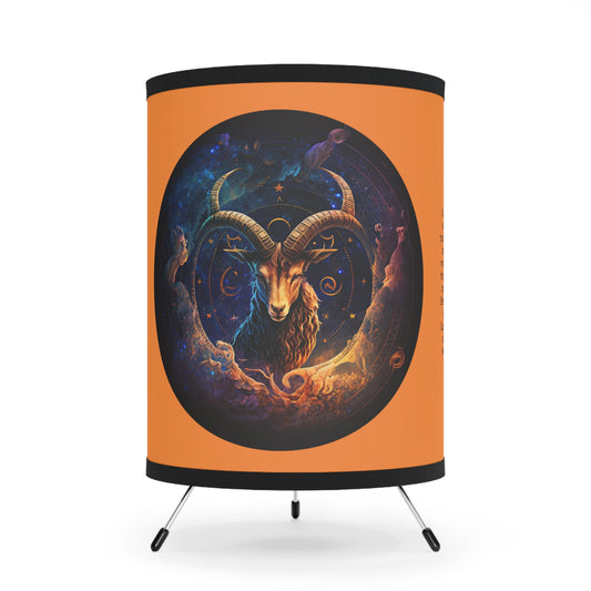 Capricorn Goat with Clouds and Stars with Inspirational Poem Tripod Lamp with Printed Shade, US\CA plug