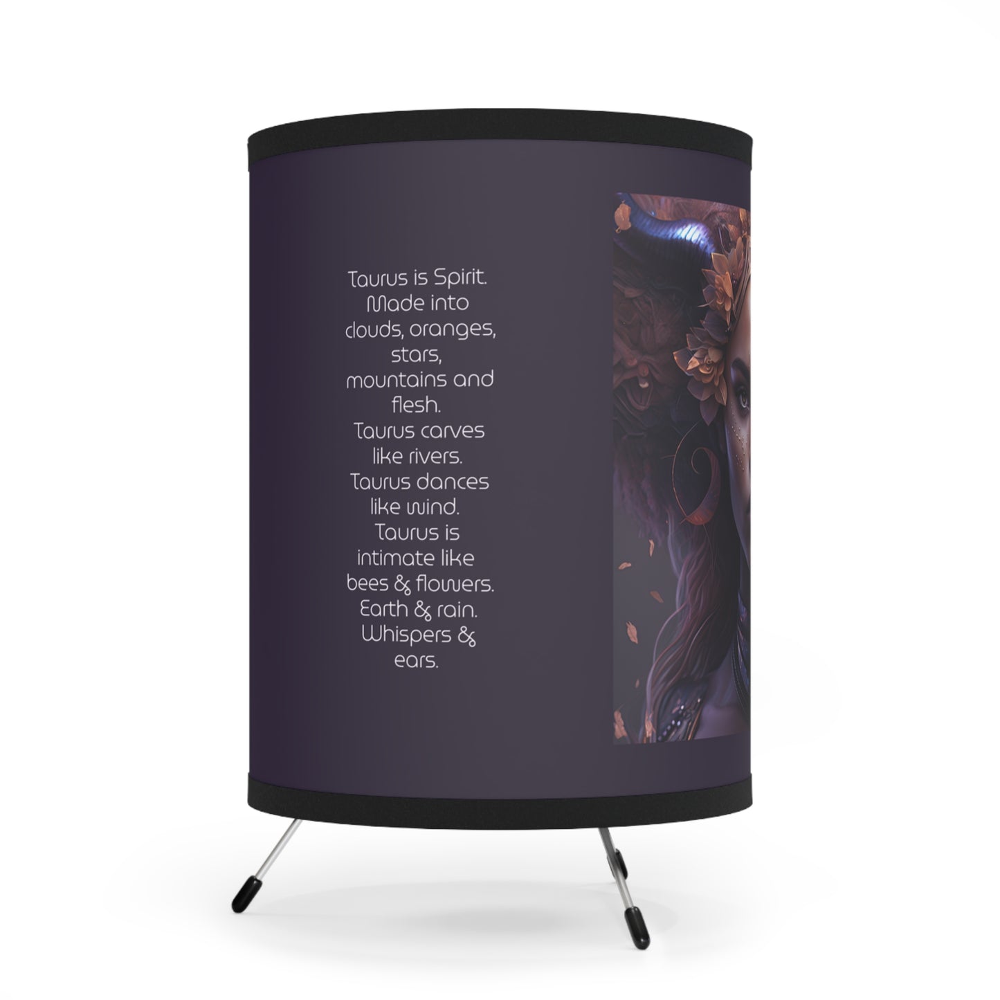 Taurus Warrior Goddess with Inspirational Poem Tripod Lamp with Printed Shade, US\CA plug