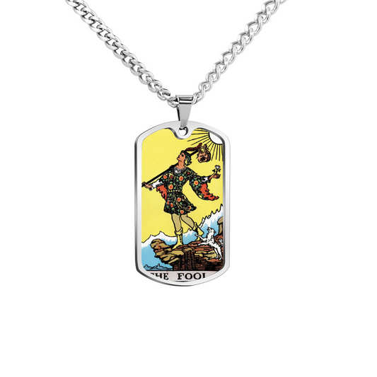 The Fool Tarot Card Double Sided Print Rectangular Pendant and Necklace