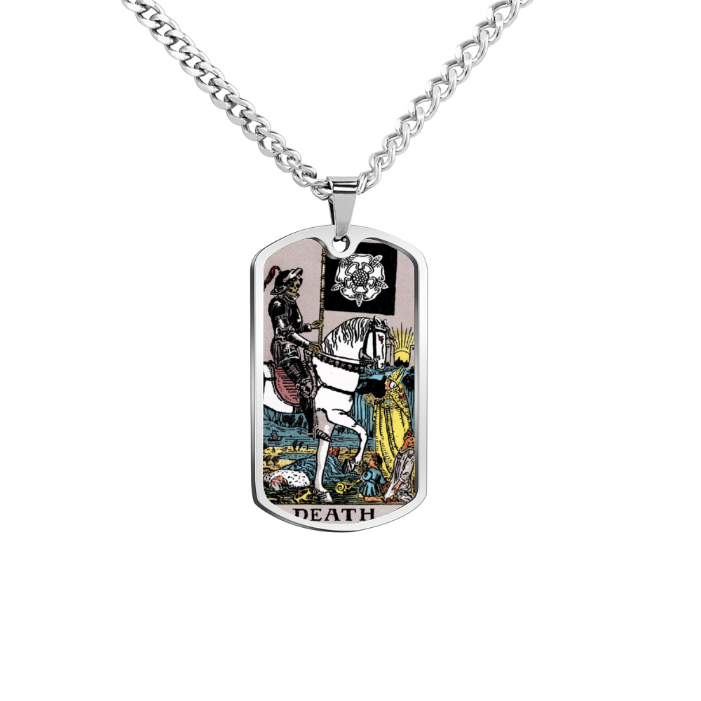 Death AND The Fool Tarot Cards ~ Double Sided Print Rectangular Pendant and Necklace