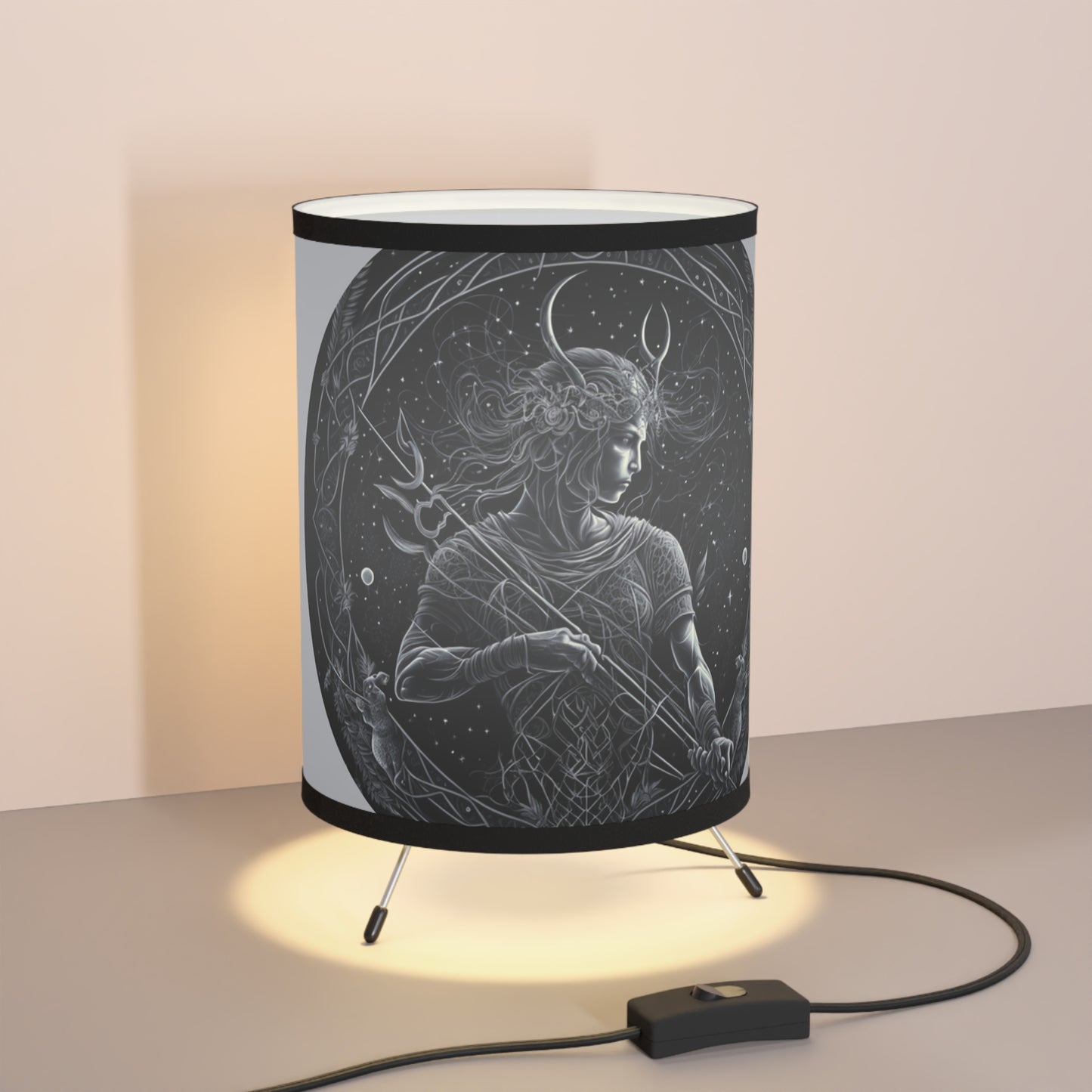 Sagittarius centaur in Black and White Tripod Lamp with Printed Shade, US\CA plug
