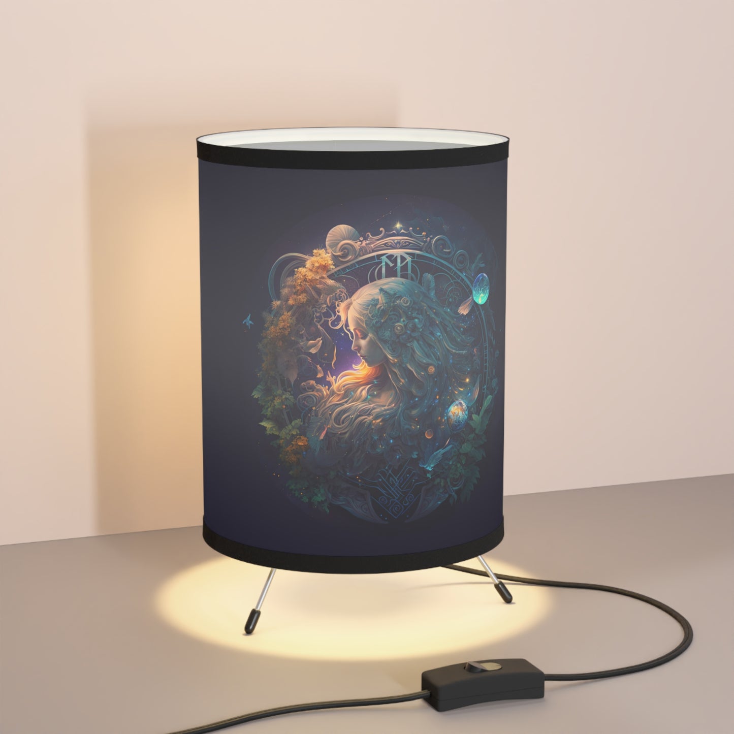 Virgo Celestial Goddess Tripod Lamp with Printed Shade, US\CA plug