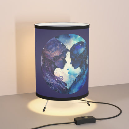 Gemini Twins in Blue and Violet Printed Shade Tripod Lamp, US\CA plug