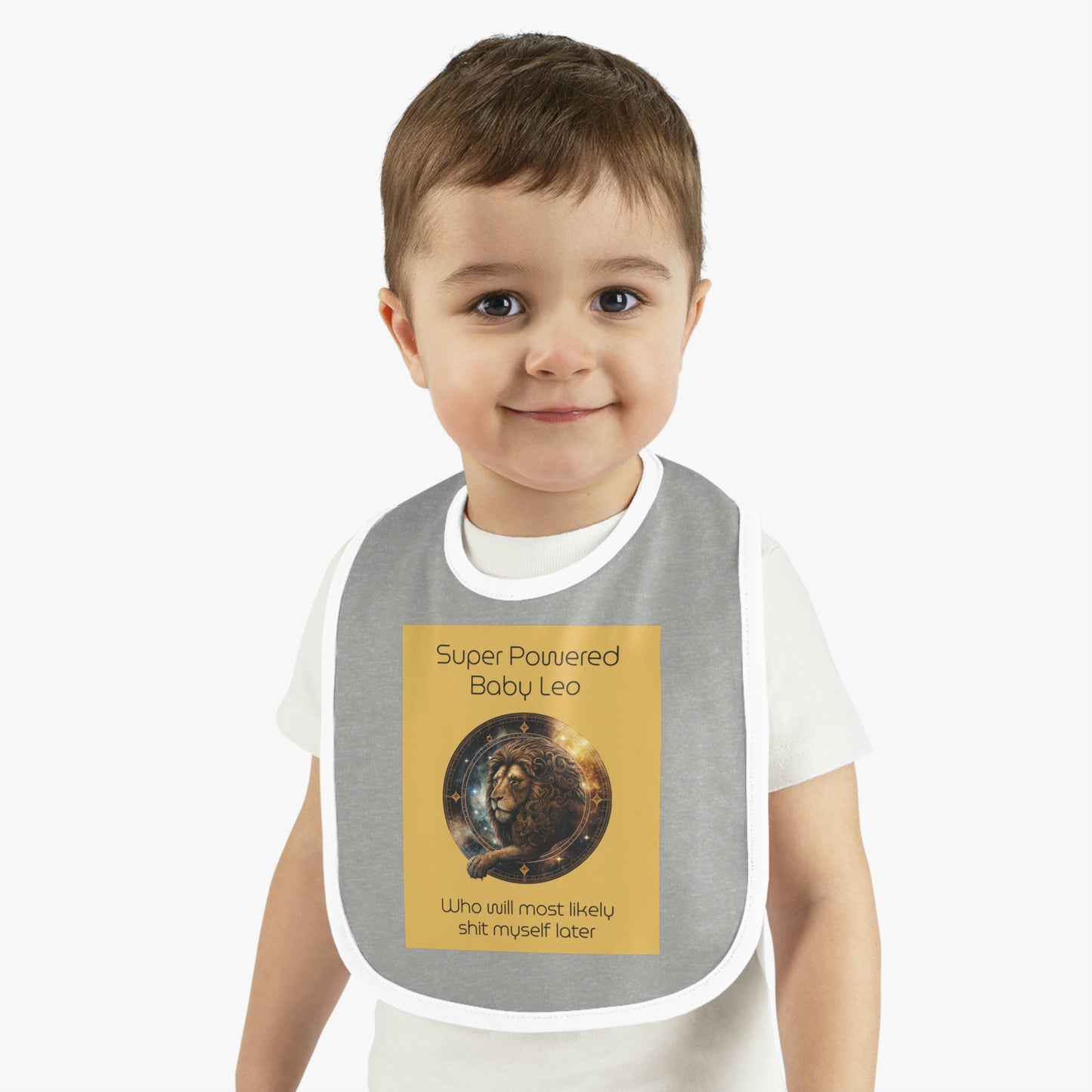 Baby Leo Bib: "Super powered baby Leo - who will most likely shit myself later