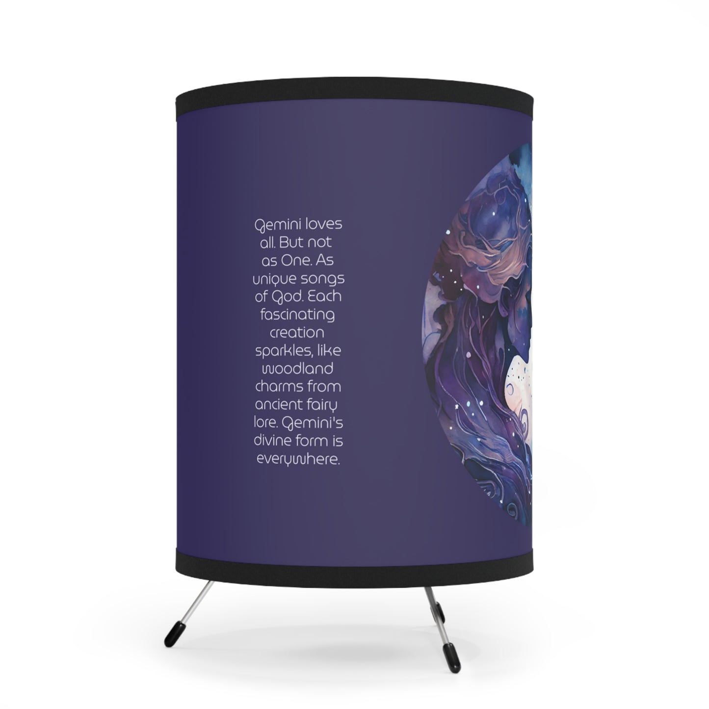 Gemini Twins in Blue and Violet with Inspirational Poem Printed Shade Tripod Lamp, US\CA plug