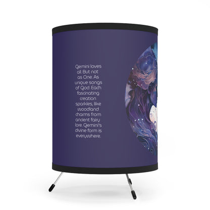 Gemini Twins in Blue and Violet with Inspirational Poem Printed Shade Tripod Lamp, US\CA plug