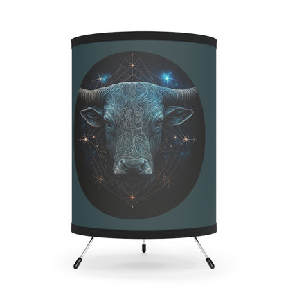 Taurus Bull in Silver and Blue Tripod Lamp with Printed Shade, US\CA plug