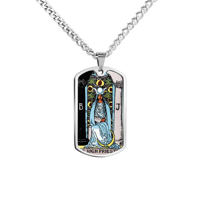 The High Priestess Tarot Card Double Sided Print Rectangular Pendant and Necklace