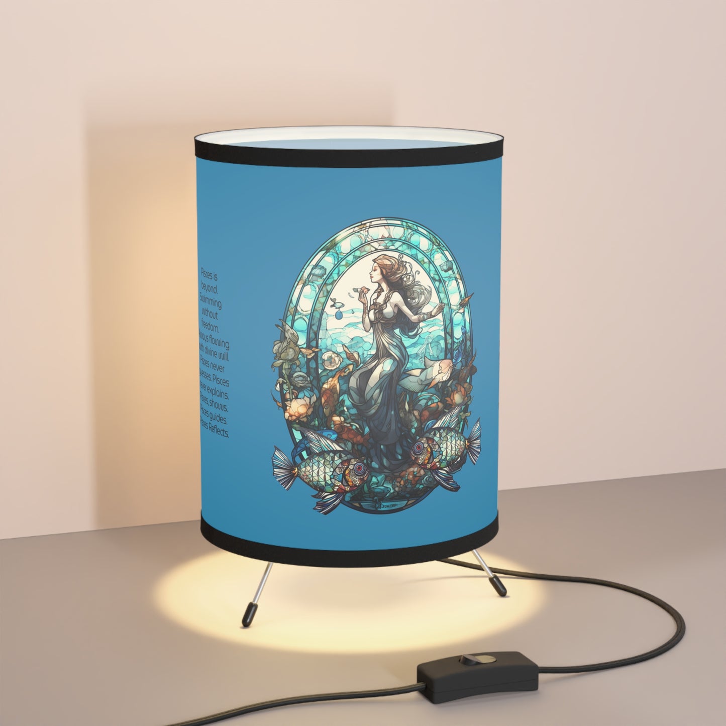 Pisces Stained Glass Illustration with Inspirational Poem Tripod Lamp with Printed Shade, US\CA plug