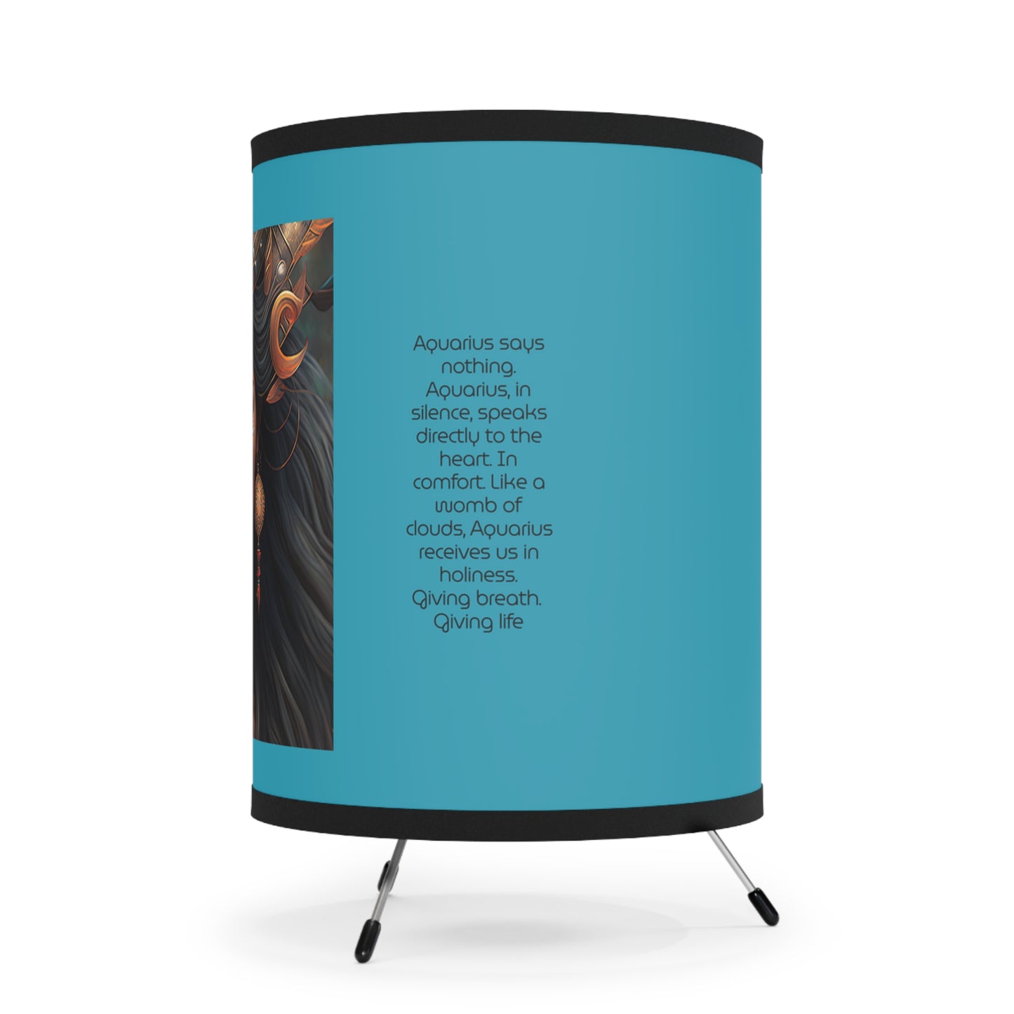 Aquarius Warrior Goddess with Inspirational Poem Tripod Lamp with Printed Shade, US\CA plug