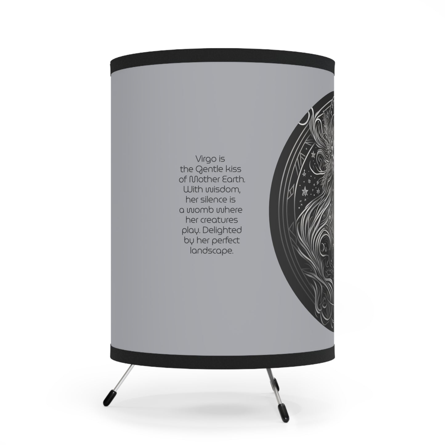 Virgo in Black and White with Inspirational Poem Tripod Lamp with Printed Shade, US\CA plug