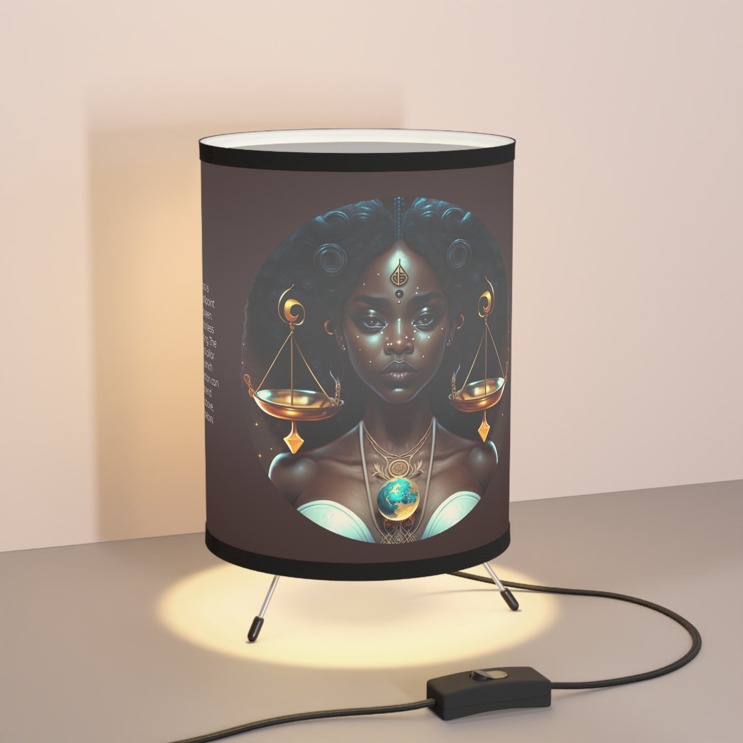 Libra Goddess of the Scales with Inspirational Poem Tripod Lamp with Printed Shade, US\CA plug