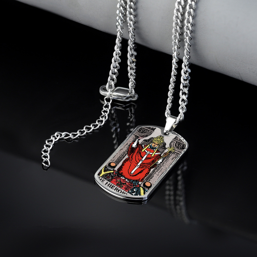 The Hierophant Tarot Card Double Sided Print Rectangular Pendant and Necklace