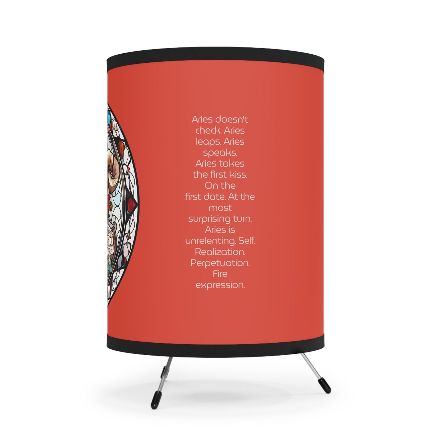 Aries Stained Glass Woman with Inspirational Poem Tripod Lamp with Printed Shade, US\CA plug