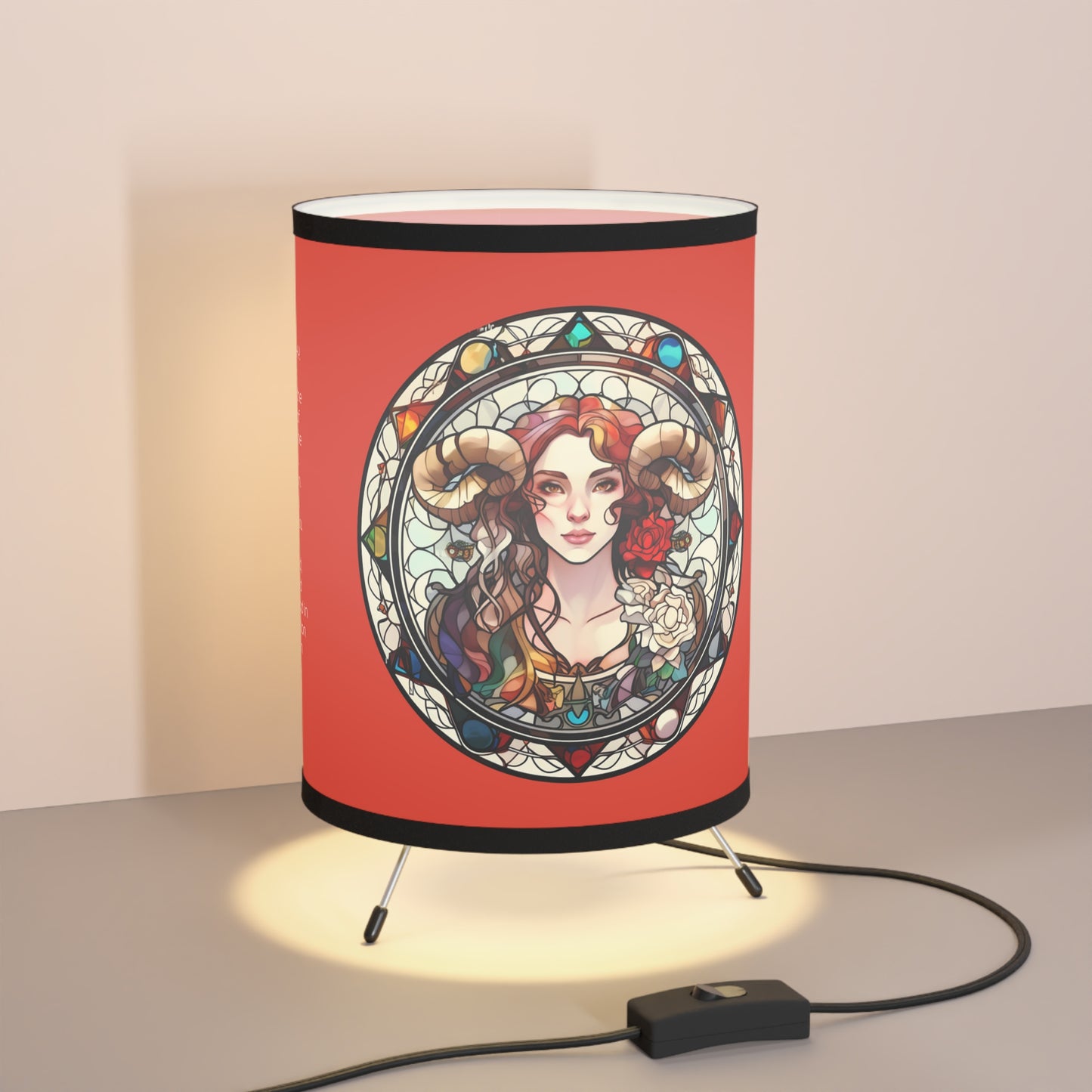 Aries Stained Glass Woman with Inspirational Poem Tripod Lamp with Printed Shade, US\CA plug
