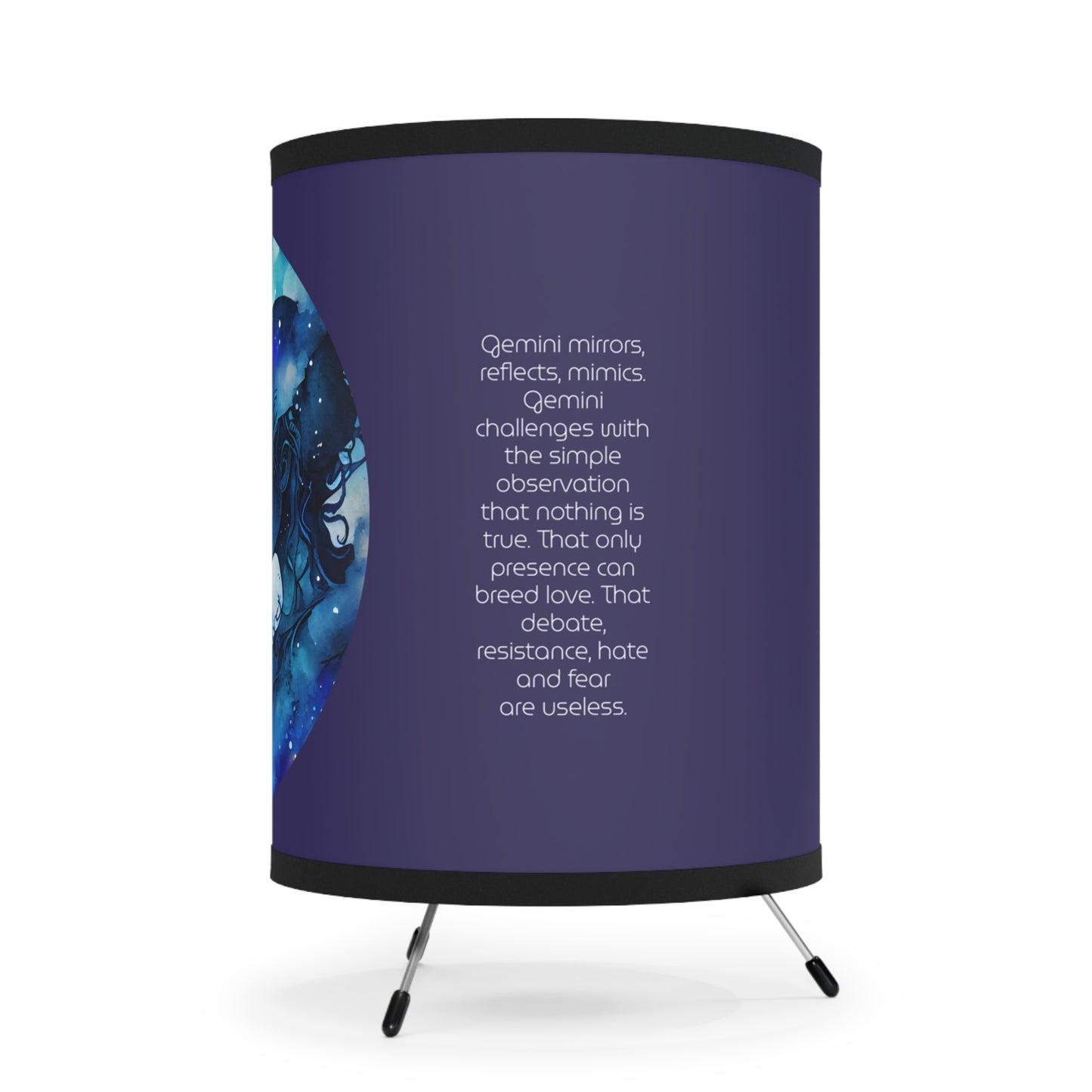 Gemini Twins in Blue and Violet with Inspirational Poem Printed Shade Tripod Lamp, US\CA plug