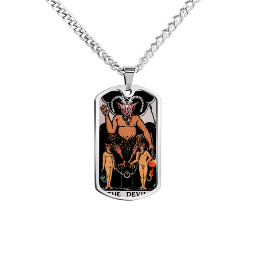 The Devil Tarot Card Double Sided Print Rectangular Pendant and Necklace