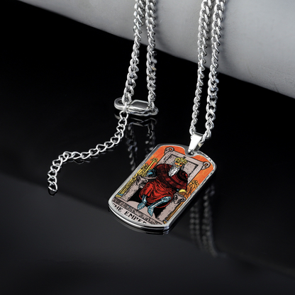 The Emperor Tarot Card Double Sided Print Rectangular Pendant and Necklace