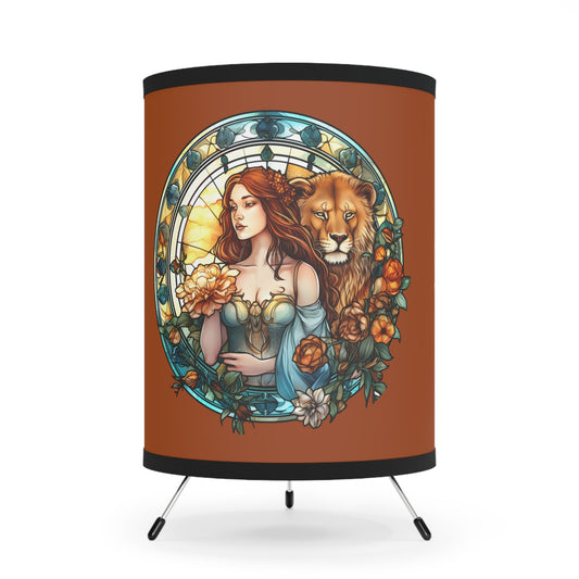 Leo Stained Glass Illustration with Inspirational Poem Printed Shade Tripod Lamp, US\CA plug