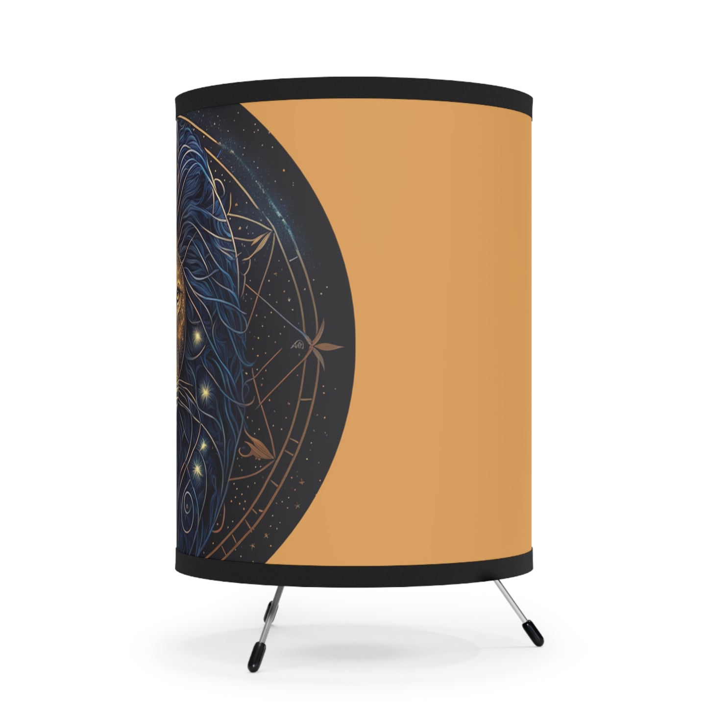 Leo in Black and Gold Printed Shade Tripod Lamp, US\CA plug