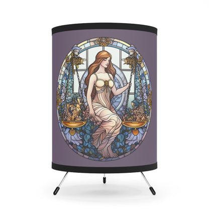 Libra Stained Glass Illustration with Inspirational Poem Tripod Lamp with Printed Shade, US\CA plug