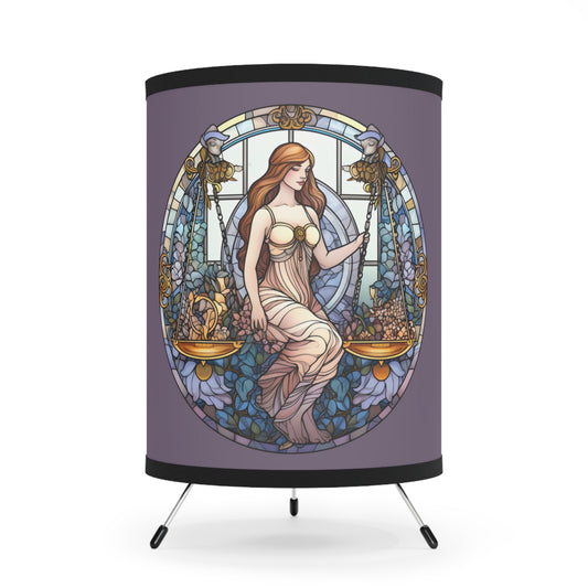 Libra Stained Glass Illustration with Inspirational Poem Tripod Lamp with Printed Shade, US\CA plug