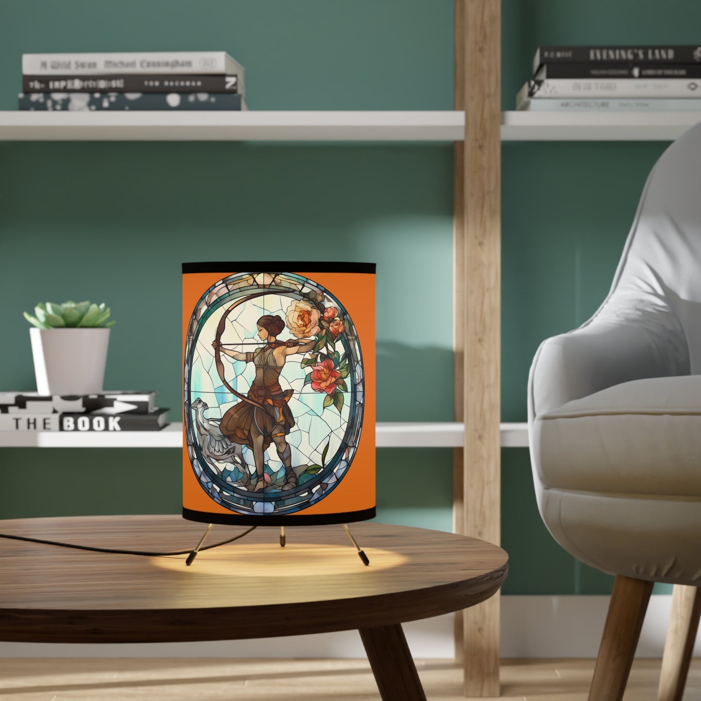 Sagittarius Stained Glass Illustration Tripod Lamp with Printed Shade, US\CA plug