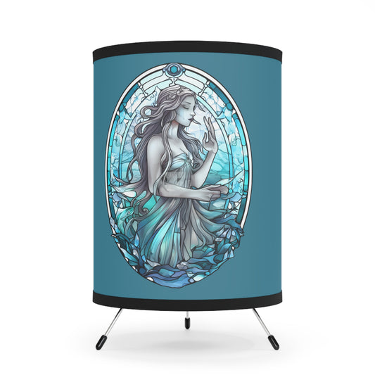 Aquarius Stained Glass Illustration Tripod Lamp with Printed Shade, US\CA plug