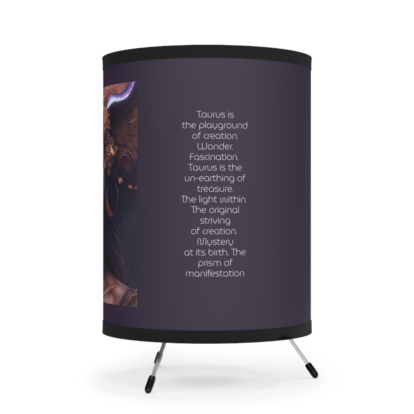 Taurus Warrior Goddess with Inspirational Poem Tripod Lamp with Printed Shade, US\CA plug