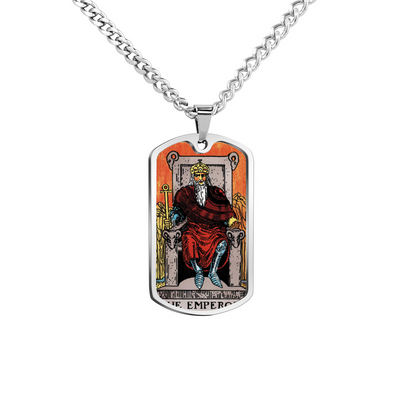 The Emperor Tarot Card Double Sided Print Rectangular Pendant and Necklace