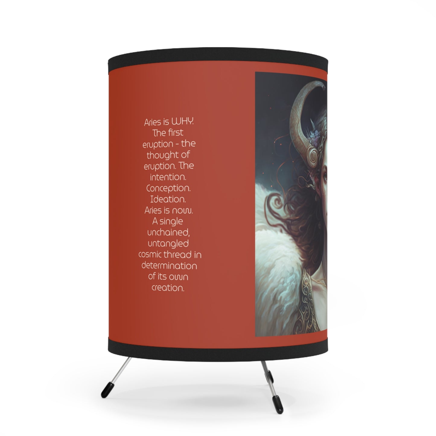 Aries Warrior Goddess with Inspirational Poem Tripod Lamp with Printed Shade, US\CA plug