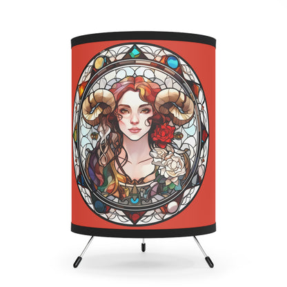 Aries Stained Glass Illustration Tripod Lamp with Printed Shade, US\CA plug