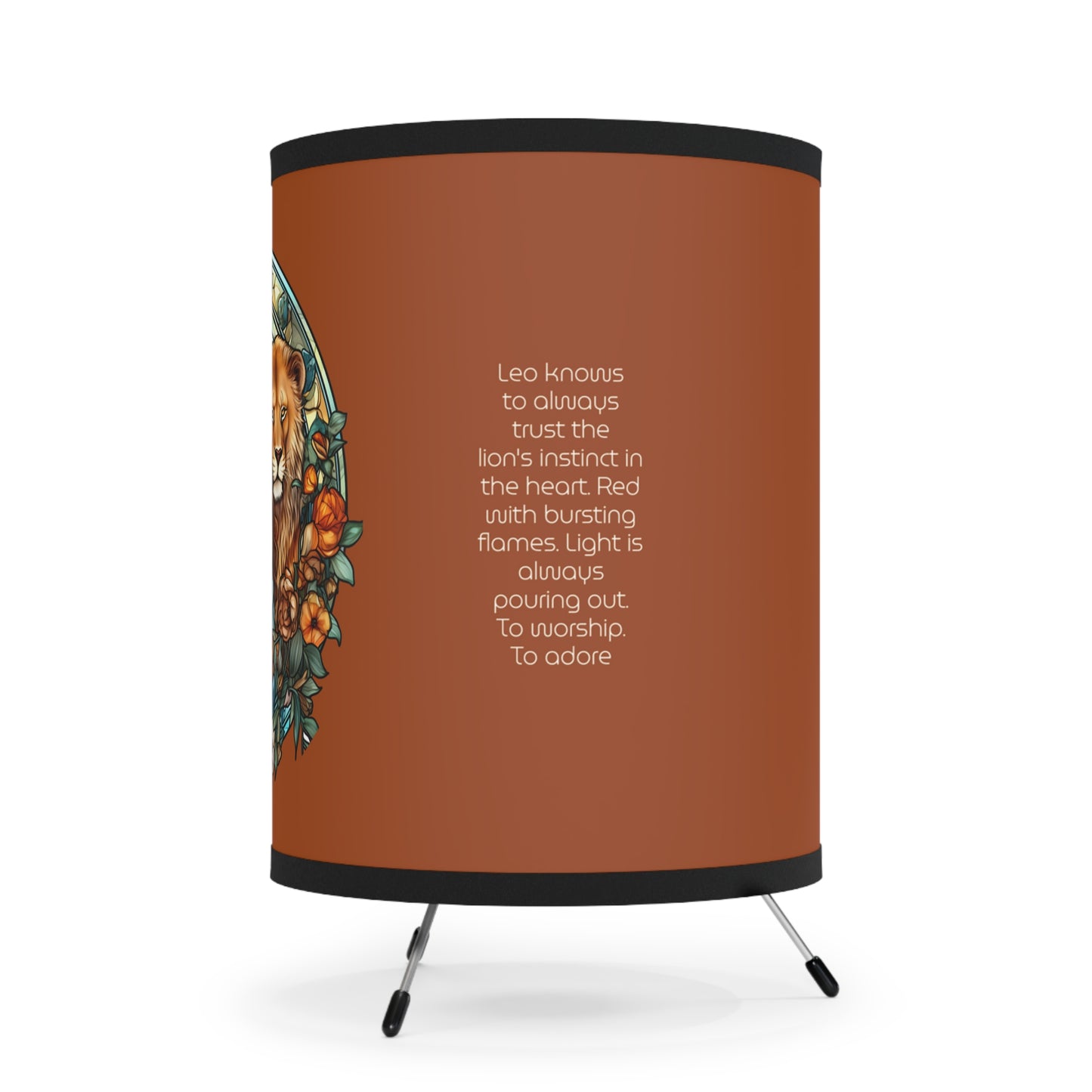 Leo Stained Glass Illustration with Inspirational Poem Printed Shade Tripod Lamp, US\CA plug