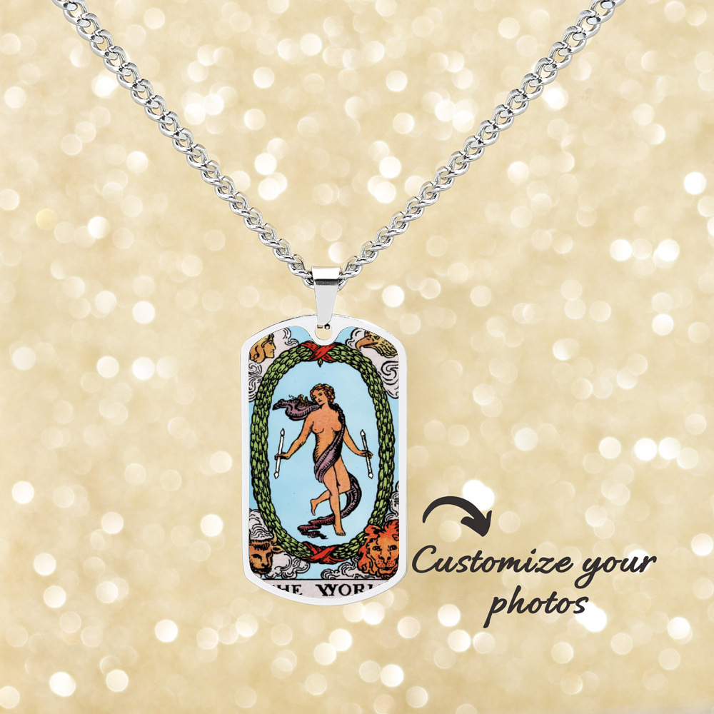 The World AND The Fool Tarot Cards ~ Double Sided Print Rectangular Pendant and Necklace