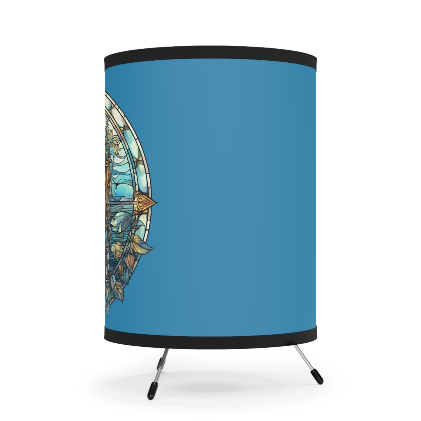 Pisces Stained Glass Illustration Tripod Lamp with Printed Shade, US\CA plug