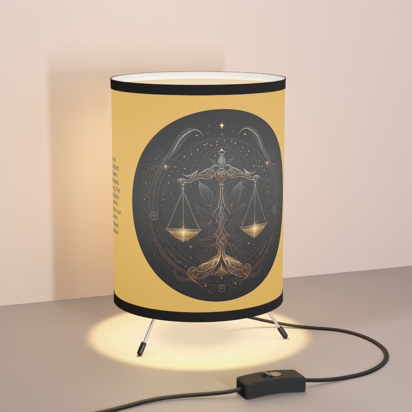 Libra Golden Scales with Inspirational Poem Tripod Lamp with Printed Shade, US\CA plug