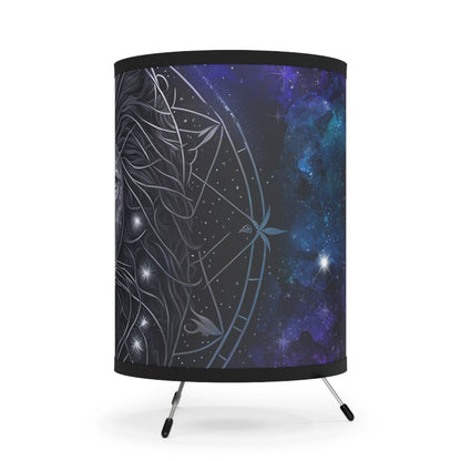 Leo in Black and White with Purple Starry Background Printed Shade Tripod Lamp, US\CA plug