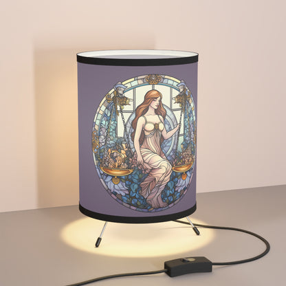 Libra Stained Glass Illustration Tripod Lamp with Printed Shade, US\CA plug