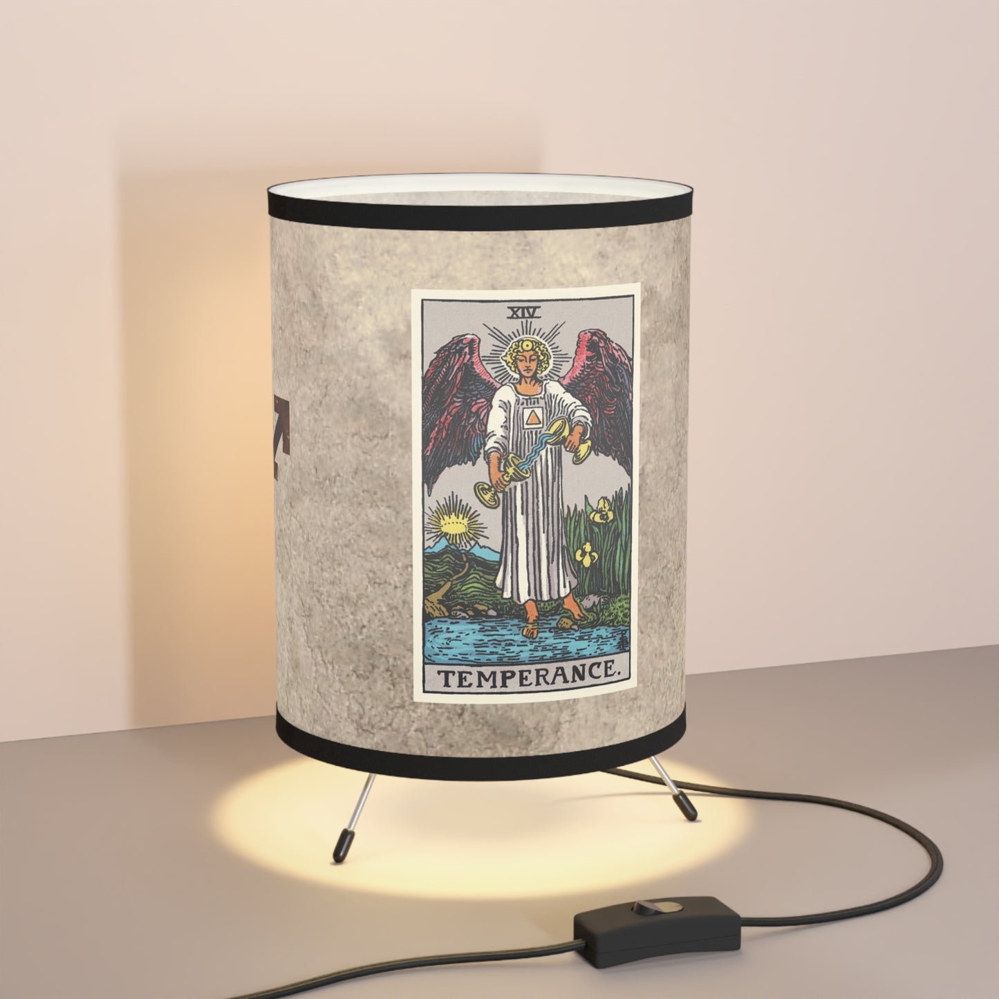 Temperance Tarot Card with Sagittarius Symbols Printed Shade Tripod Lamp, US\CA plug