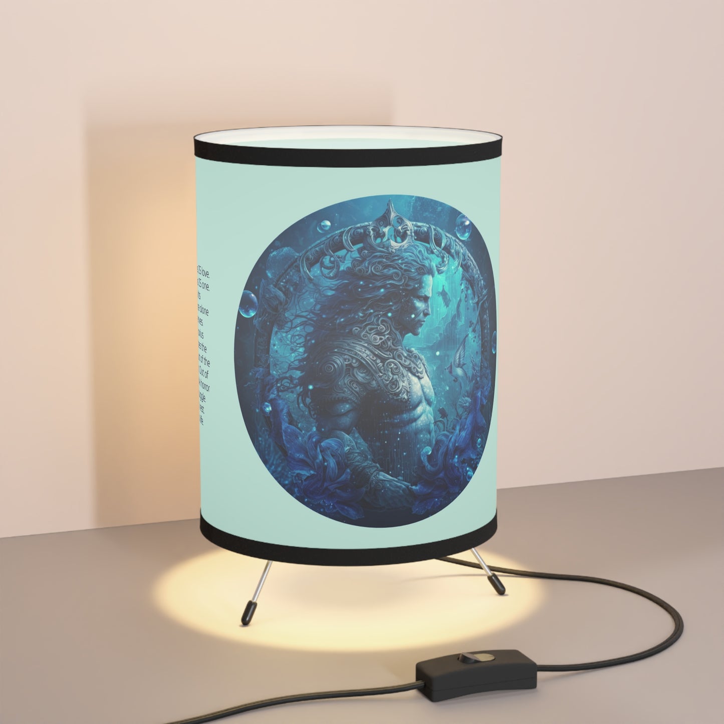 Aquarius Warrior with Inspirational Poem Tripod Lamp with Printed Shade, US\CA plug
