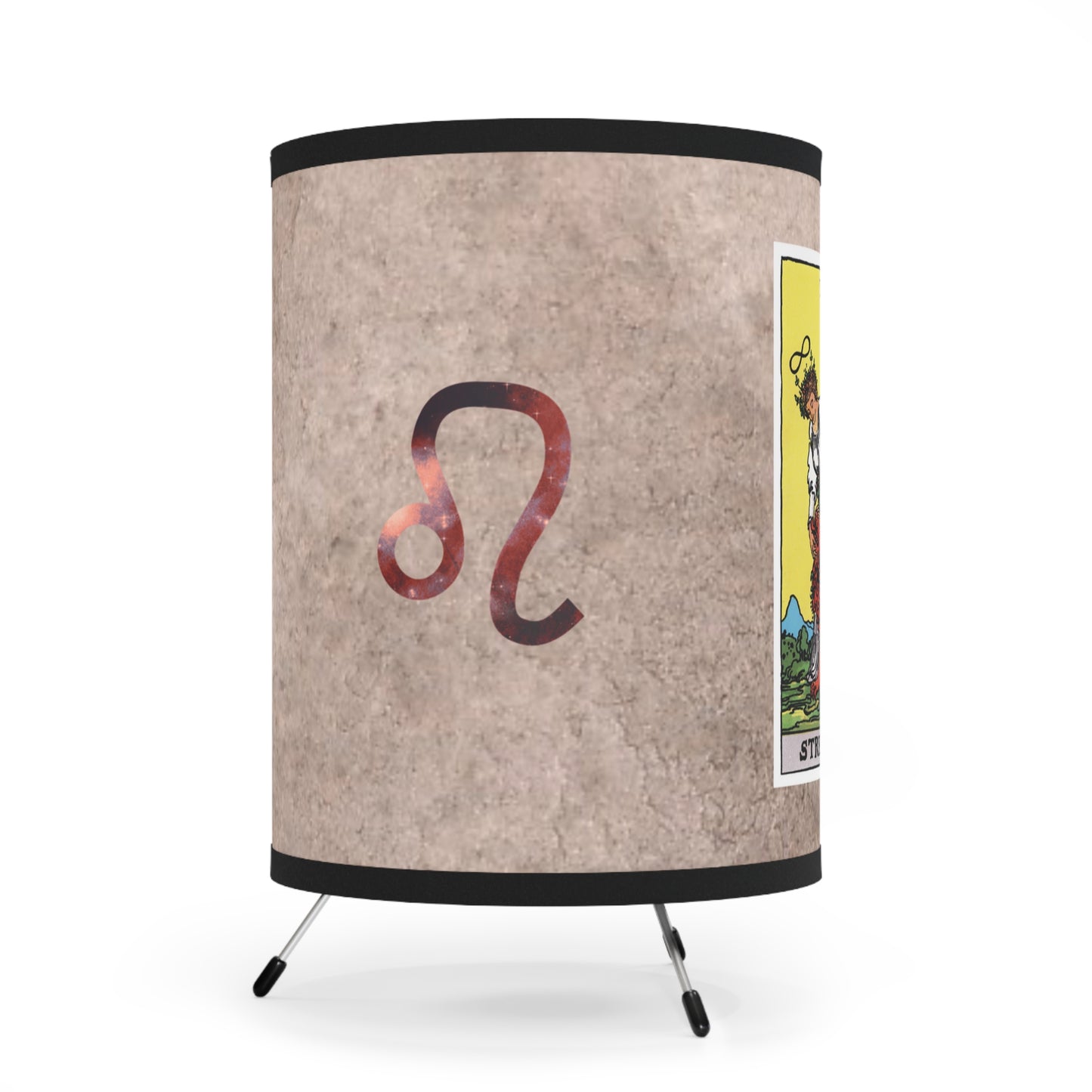 Strength Tarot Card with Leo Symbols Printed Shade Tripod Lamp, US\CA plug