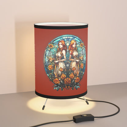 Gemini Stained Glass Twins with Inspirational Poem Printed Shade Tripod Lamp, US\CA plug