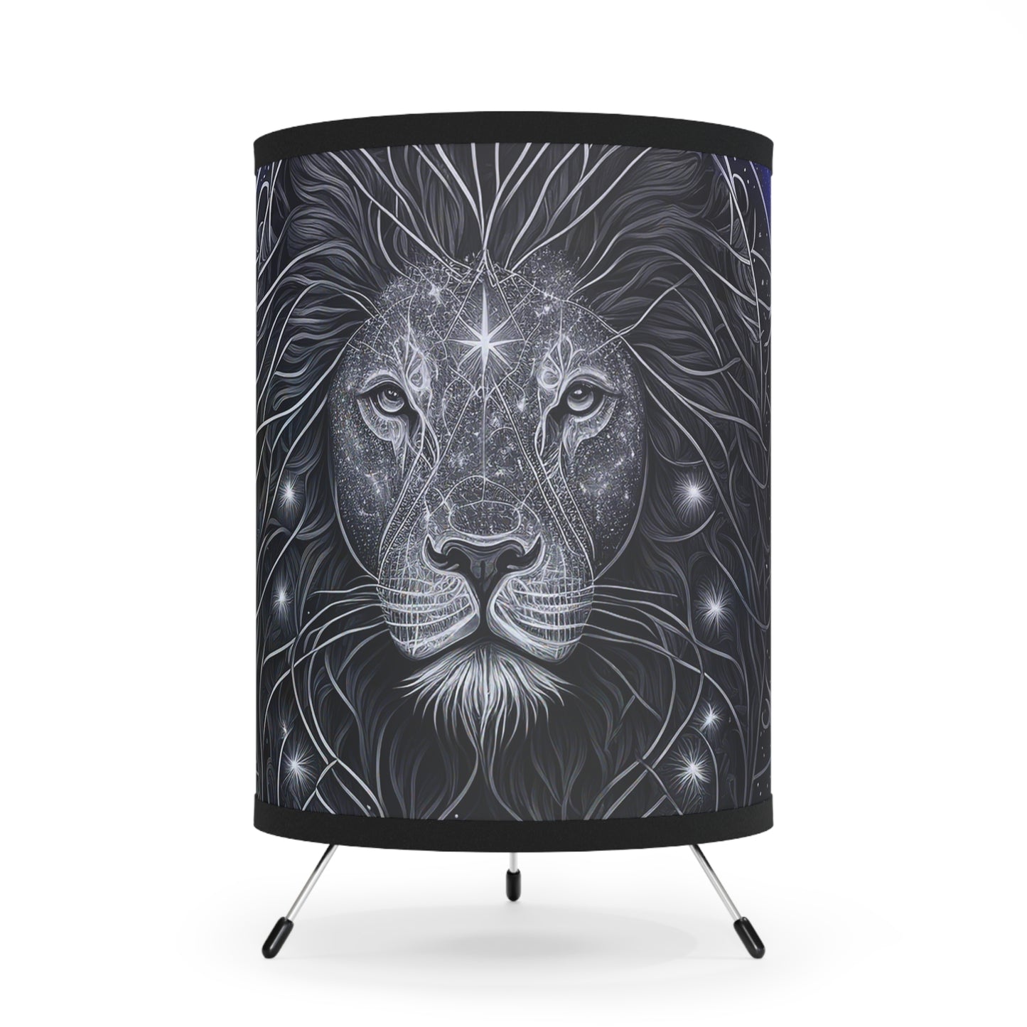 Leo in Black and White with Purple Starry Background Printed Shade Tripod Lamp, US\CA plug