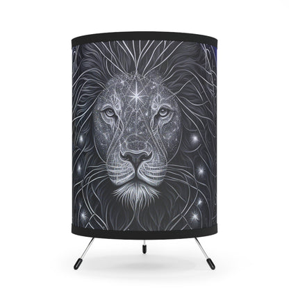 Leo in Black and White with Purple Starry Background Printed Shade Tripod Lamp, US\CA plug