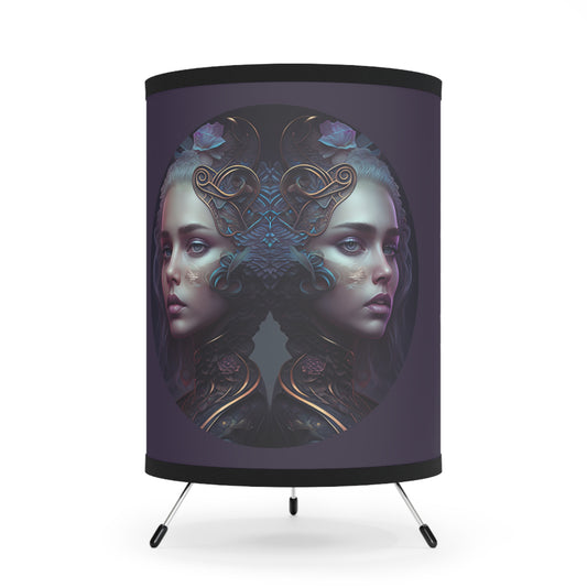 Gemini Twins in Violet with Inspirational Poem Printed Shade Tripod Lamp, US\CA plug