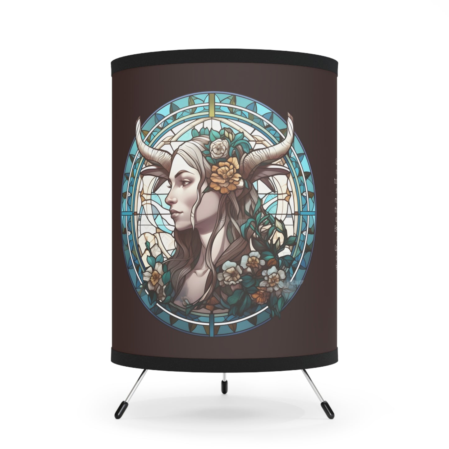 Capricorn Stained Glass Illustration with Inspirational Poem Tripod Lamp with Printed Shade, US\CA plug