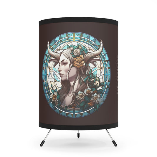 Capricorn Stained Glass Illustration with Inspirational Poem Tripod Lamp with Printed Shade, US\CA plug