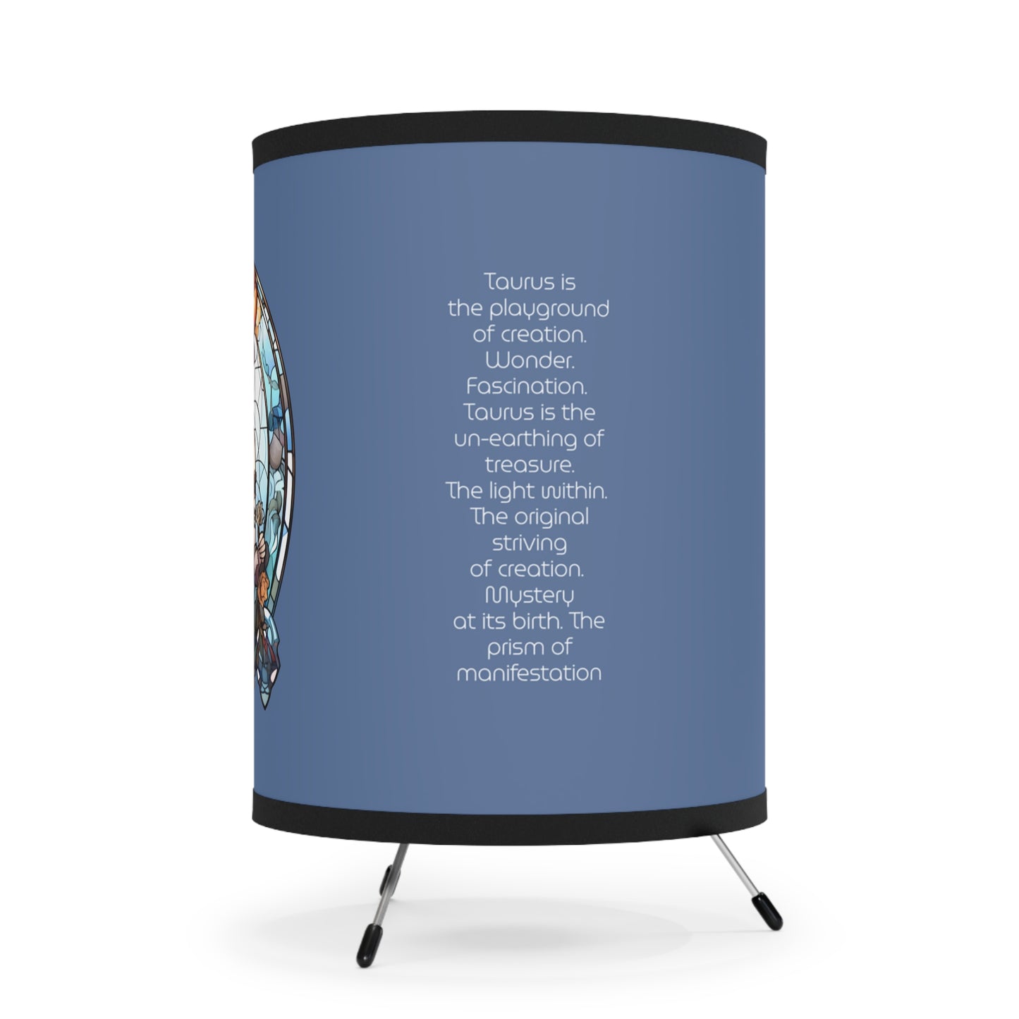 Taurus Stained Glass Illustration with Inspirational Poem Tripod Lamp with Printed Shade, US\CA plug